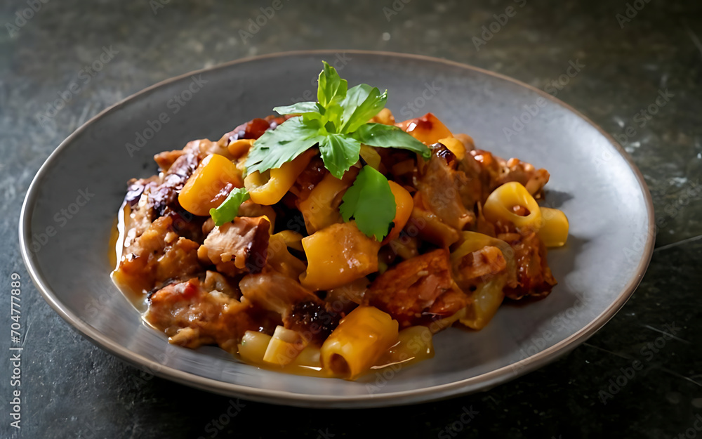 Capture the essence of Pork Sorpotel in a mouthwatering food photography shot Capture the essence of Pork Sorpotel in a mouthwatering food photography shot