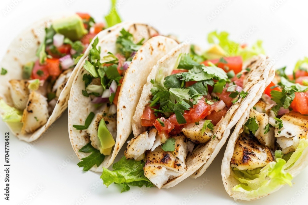 Four Mexican grilled fish tacos