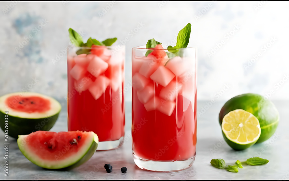 Capture the essence of Watermelon Lime Agua Fresca in a mouthwatering food photography shot Capture the essence of Watermelon Lime Agua Fresca in a mouthwatering food photography shot