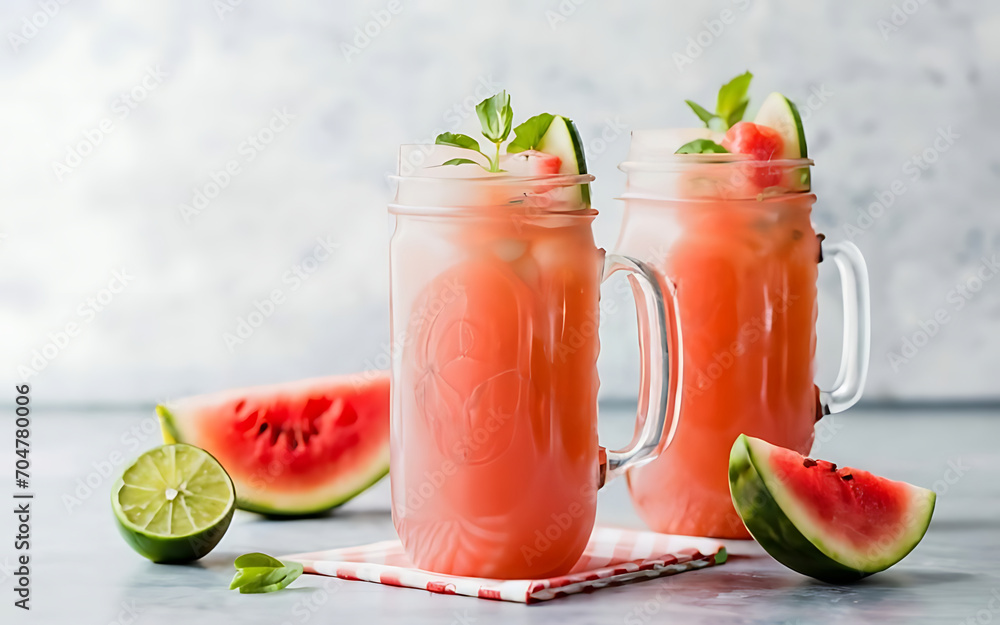 Capture the essence of Watermelon Lime Agua Fresca in a mouthwatering food photography shot Capture the essence of Watermelon Lime Agua Fresca in a mouthwatering food photography shot