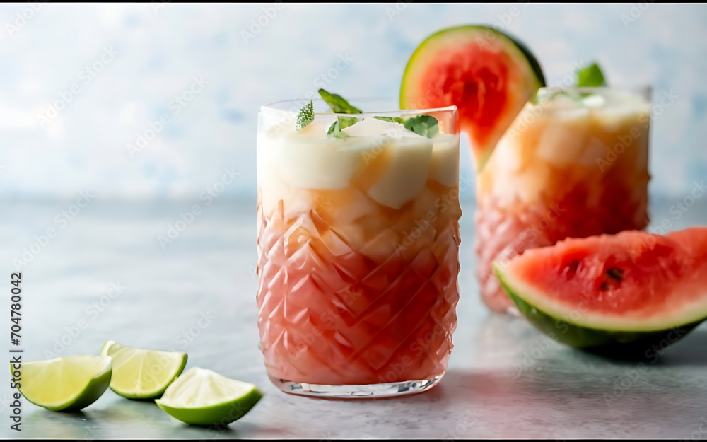 Capture the essence of Watermelon Lime Agua Fresca in a mouthwatering food photography shot Capture the essence of Watermelon Lime Agua Fresca in a mouthwatering food photography shot