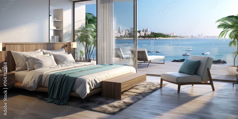 Modern luxury beachfront house with amazing sea view