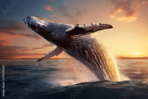 Witness the magnificence of a humpback whale's jump near Madagascar's St. Mary's Island in this rare photograph. Nature's beauty and grace in action. AI Generative. © Alisa