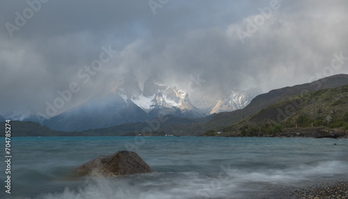 misty mountain landscape - Torres Del Paine National Park, Chile