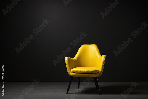 single yellow chair in the black background photo