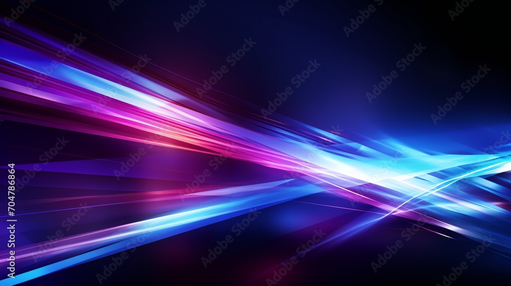 Abstract technology futuristic glowing blue and purple light lines with speed motion blur effect on dark blue background. Vector illustration