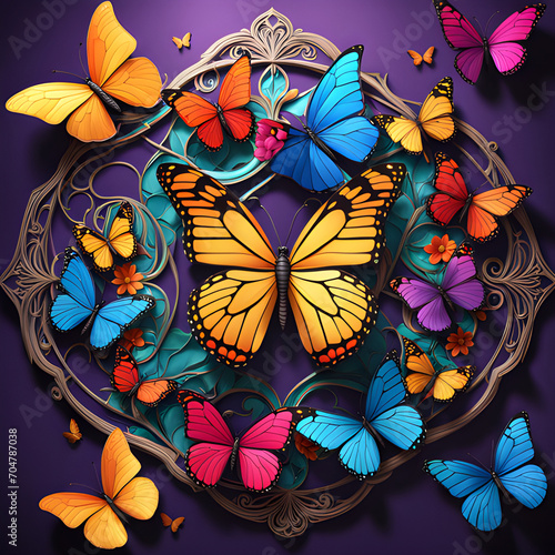 Craft a mesmerizing 3d render that combines the enchantment of mystical butterflies vibrant flowers © KasUn