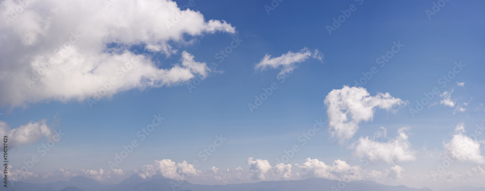 travel and people activity concept with panorama view layer of mountain and cloudy sky background