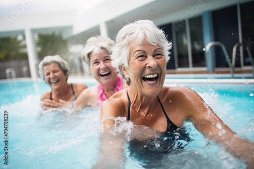 Three elderly women having fun in a swimming pool © duyina1990