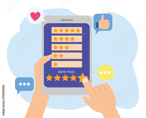 hand with finger give five star feedback on smartphone