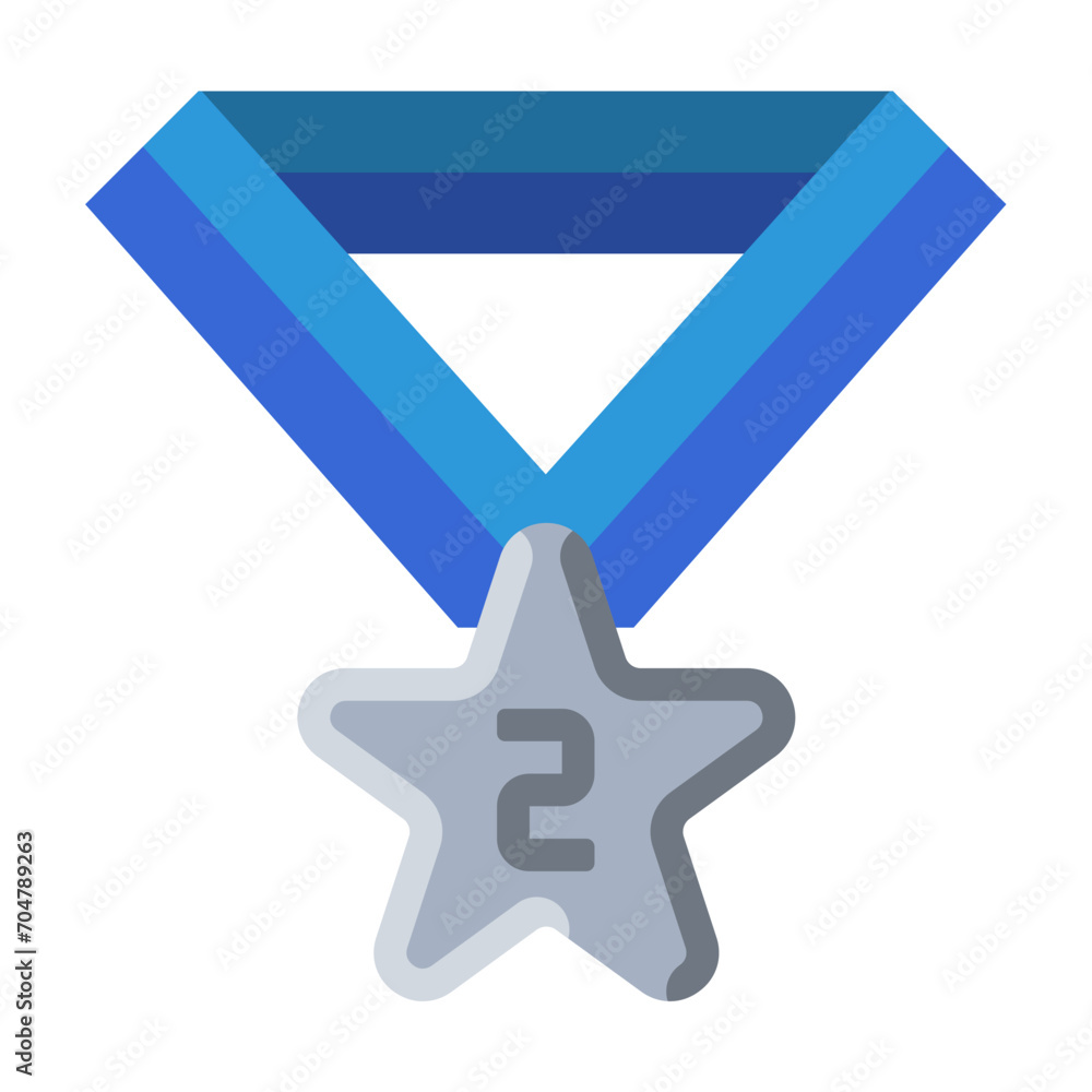 Medallion badge silver award icon or logo illustration flat color style Medallion badge silver award icon or logo illustration flat color style