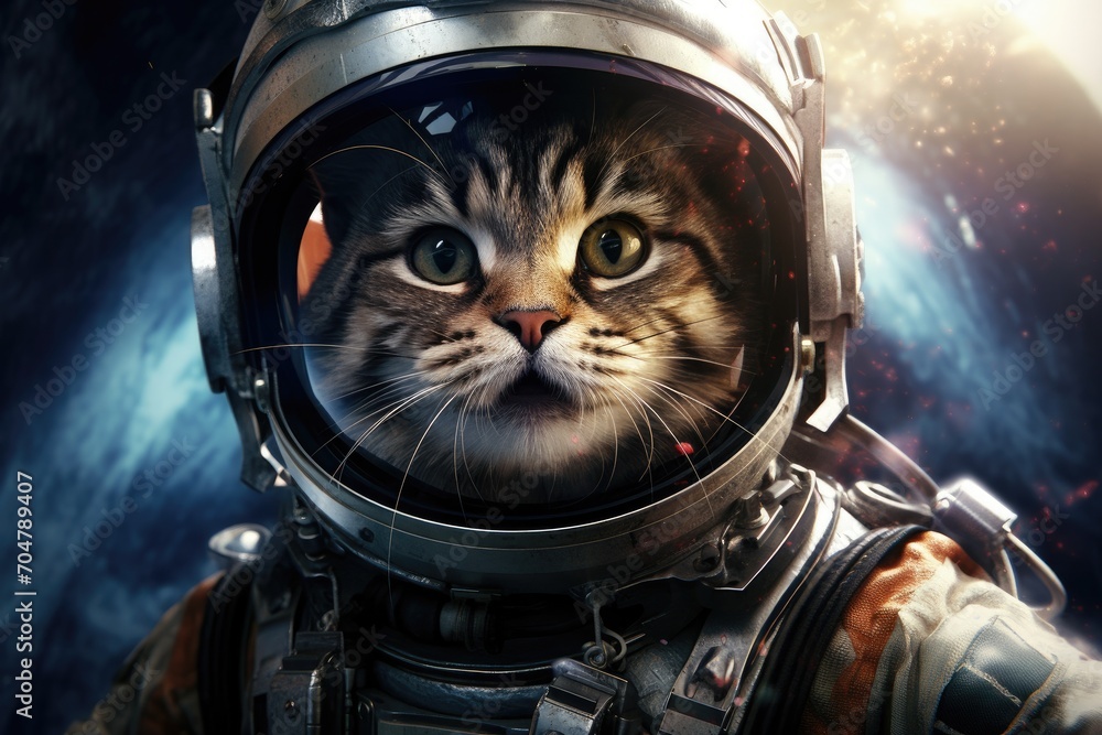 A daring cat dons a space suit and helmet as it embarks on a cosmic adventure., Science fiction space wallpaper featuring a cat astronaut, AI Generated, AI Generated A daring cat dons a space suit and helmet as it embarks on a cosmic adventure., Science fiction space wallpaper featuring a cat astronaut, AI Generated, AI Generated