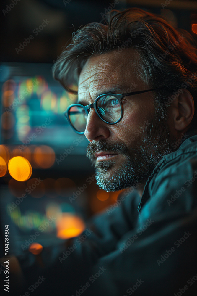 Man working with graphics in the background Generative AI Man working with graphics in the background Generative AI