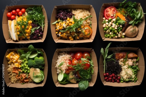 Boxes filled with different types of food, offering a wide range of delectable options for all tastes., Restaurant healthy food delivery in take away boxes, AI Generated, AI Generated