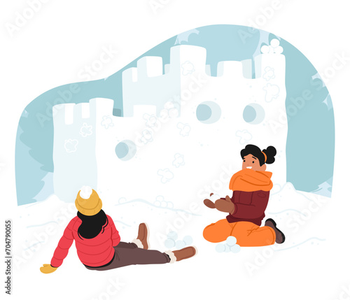 Children Joyfully Engage In Snowball Fights, Constructing A Snowy Fortress. Laughter Echoes Amidst The Gleeful Chaos