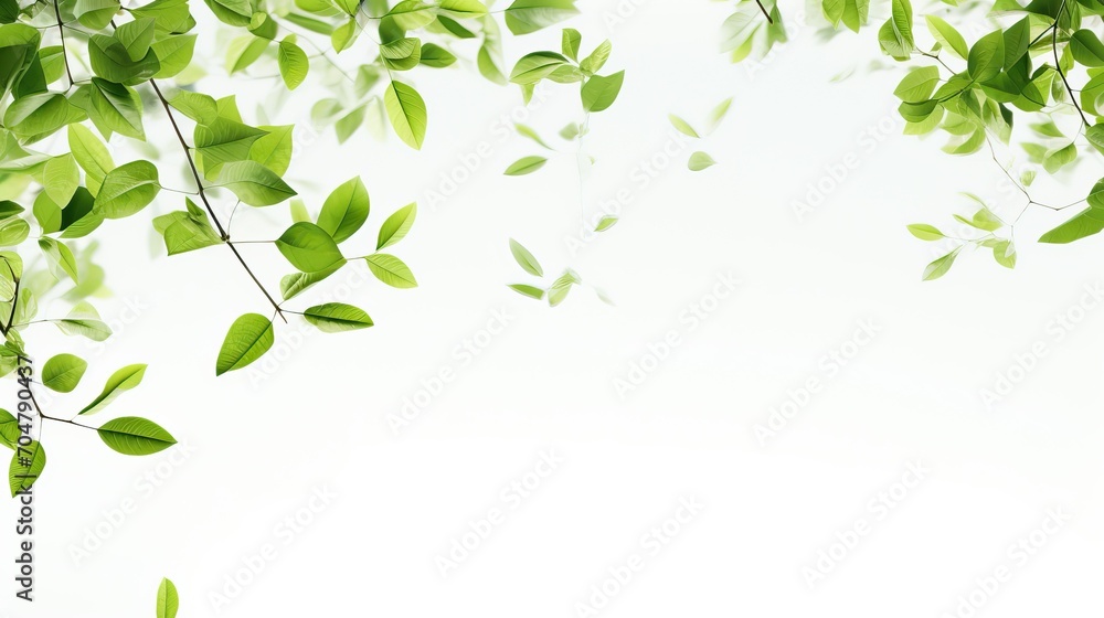 Green Leaves Background, Fresh green leaves on white background with copy space, Fresh green leaves on natural background.