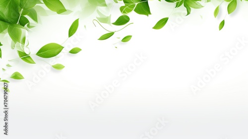 Refreshing fresh green leaves background, Fresh green leaves on white background with copy space, spring branch with fresh green leaves