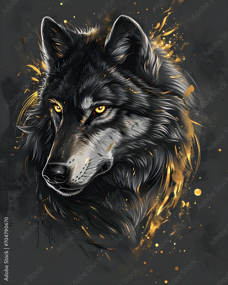 wolf golden hair Black Background wolf golden hair Black Background