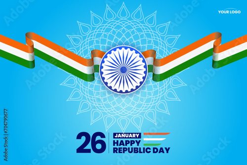 26 january republic day of india celebration greeting with wavy indian flag vector
