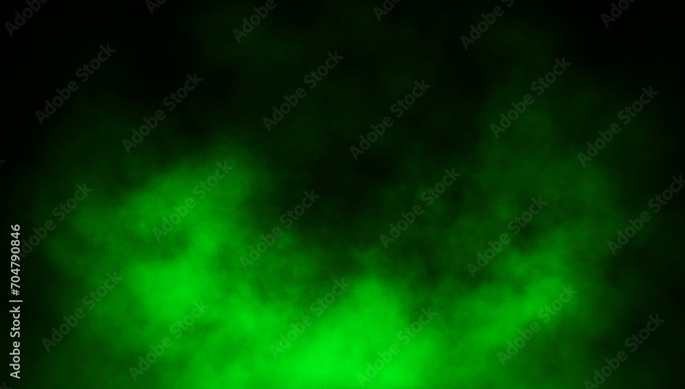Abstract green smoke misty fog on isolated black background. Texture overlays. Paranormal mystic smoke, clouds for movie scenes.