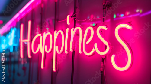 happiness pink neon sign on wall © sam