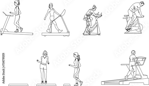 Vector sketch design illustration of gym equipment in a fitness center for body building