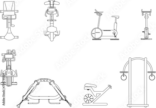 Vector sketch design illustration of gym equipment in a fitness center for body building