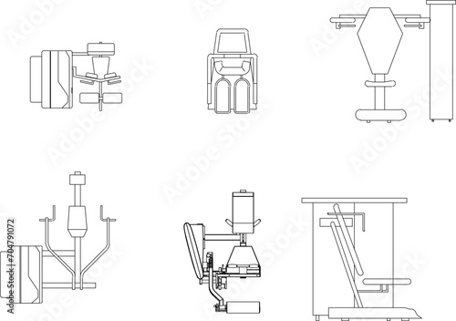 Vector sketch design illustration of gym equipment in a fitness center for body building