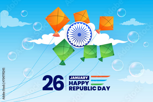 26 january republic day of india celebration greeting with kites in sky vector