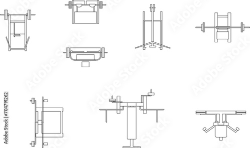 Vector sketch design illustration of gym equipment in a fitness center for body building