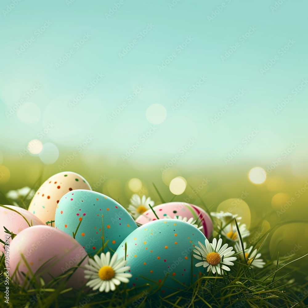 easter eggs on grass background 
