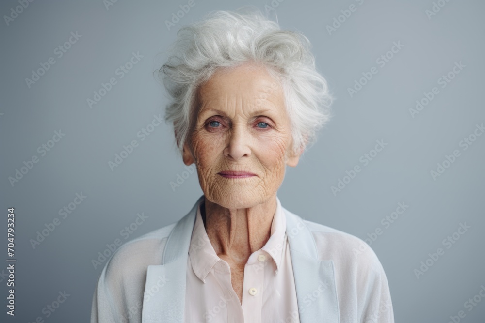 Portrait of a senior woman looking at the camera against grey background Portrait of a senior woman looking at the camera against grey background