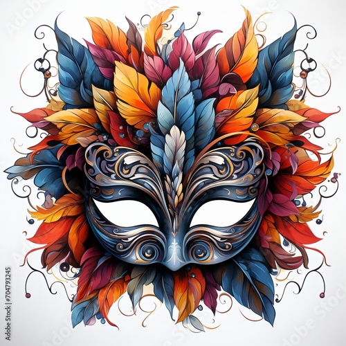 ornate venetian carnival mask with autumn leaves photo