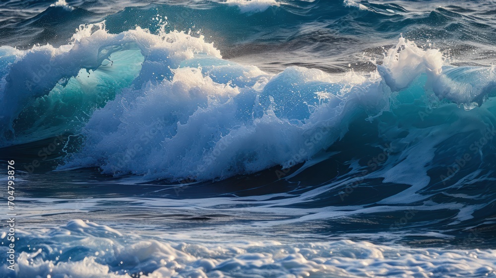  a close up of a wave in the ocean with the sun shining on the water and it's foamy surface.