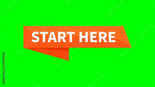 Start Here Motion Video In Orange Rectangle Ribbon Shape On Green Screen Background For Advertisement Social Media Business Marketing Information
 photo