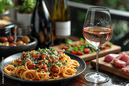 spaghetti and wine