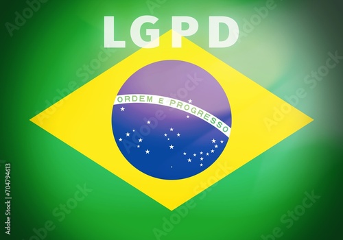 Brazil flag with text Lei Geral de Proteção de Dados Pessoais. This law regulate data protection and privacy in Brazil. photo