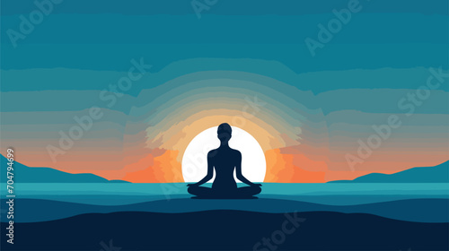 meditative aspects of yoga in a vector scene featuring individuals engaged in seated meditation, mindfulness, and reflective practices. 
