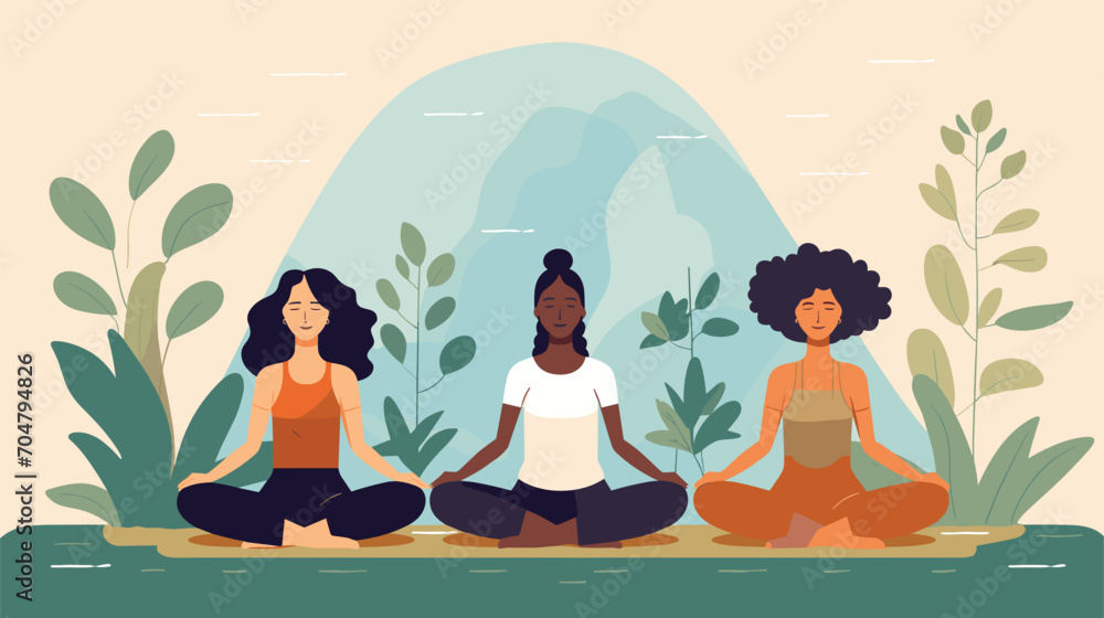 inclusivity of yoga in a vector scene featuring individuals of different ages, genders, and backgrounds coming together to practice. 