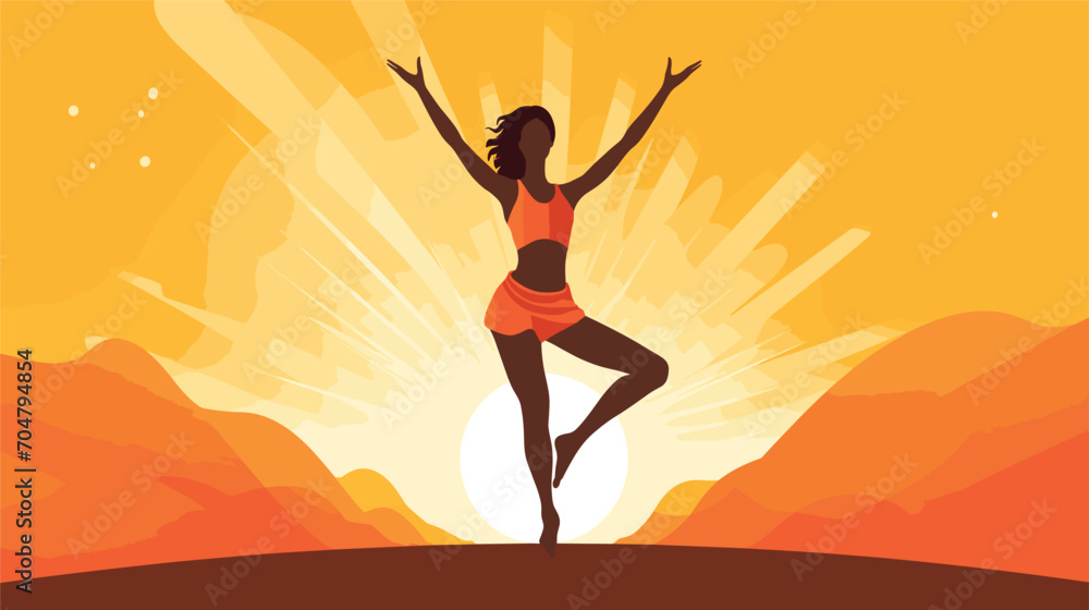 self-discovery and empowerment associated with yoga in a vector scene featuring individuals engaging in empowering yoga poses. 