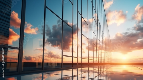 modern glass building Reflecting the evening sun