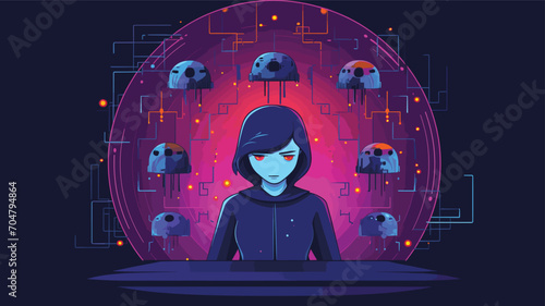 artificial intelligence with a vector art piece that visualizes the potential risks and consequences associated with poorly designed or malicious AI systems. 