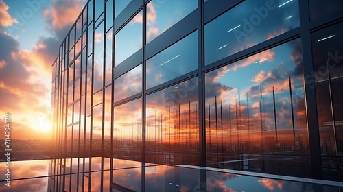 modern glass building Reflecting the evening sun photo