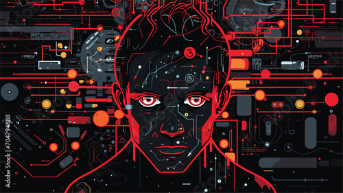 artificial intelligence with a vector art piece that visualizes the potential risks and consequences associated with poorly designed or malicious AI systems. 