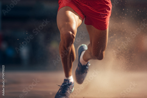 Generative AI Image of Muscular Legs of a Man Runner Running Fast on the Field