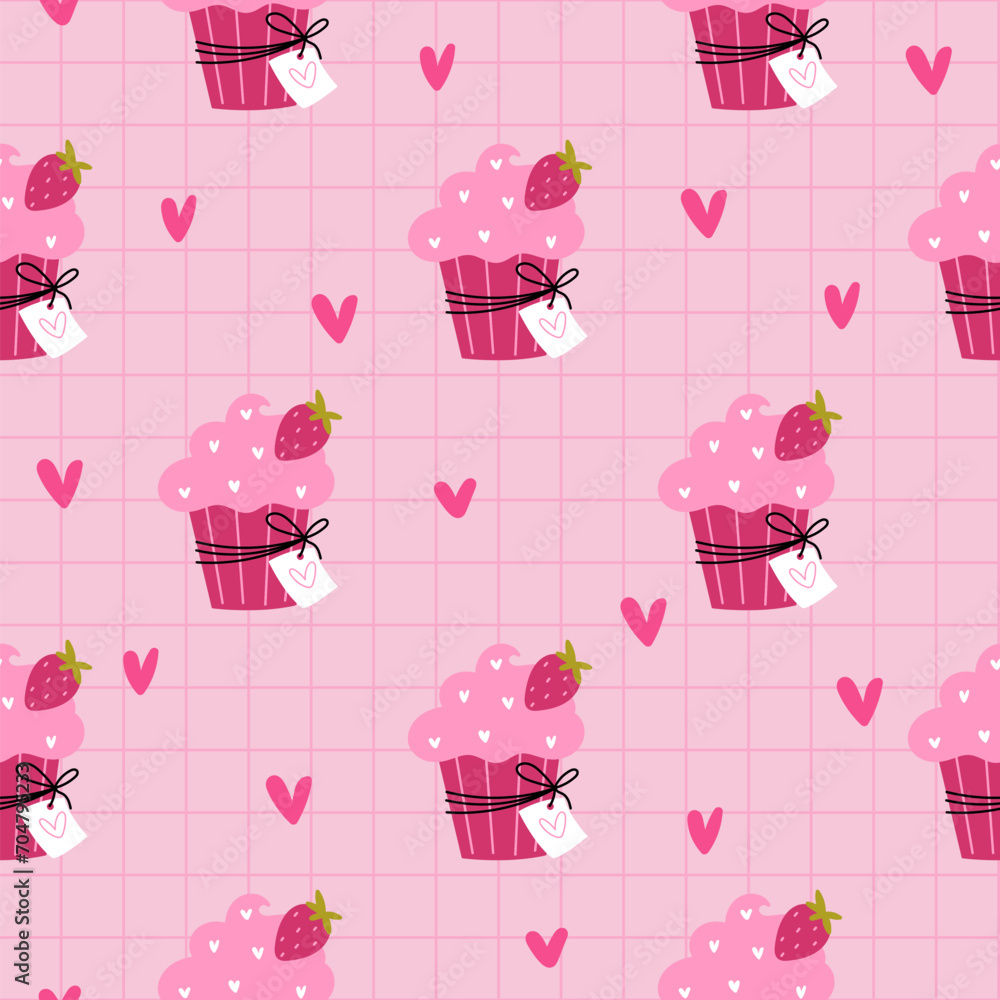 Background with muffins and hearts