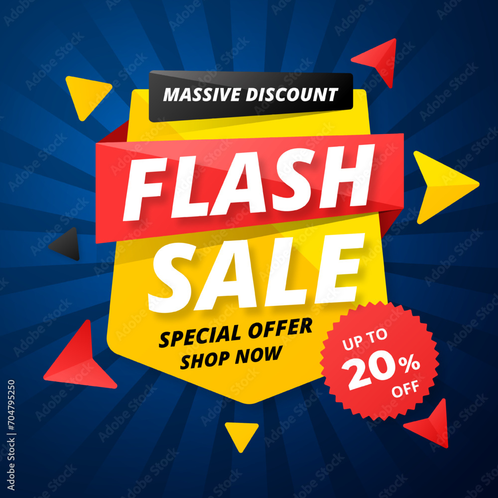 Flash Sale with discount up to 20%. Special Offer. Vector illustration. Shop Now. Get discount 20%. Massive Discount.