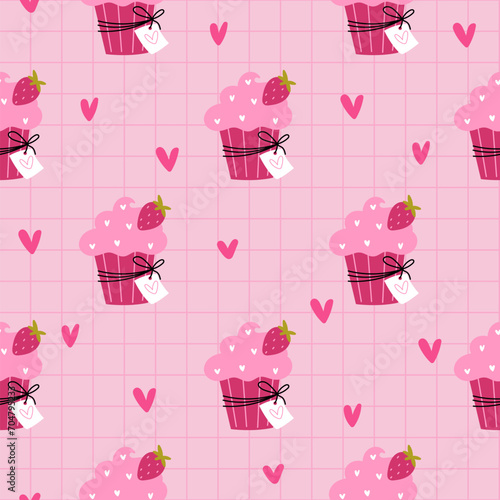Background with muffins and hearts