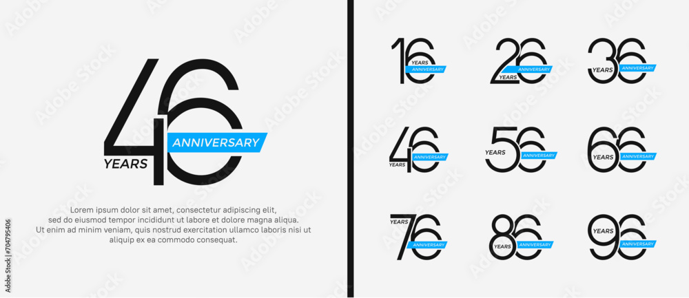 Fototapeta premium set of anniversary logo black color and blue ribbon on white background for celebration moment