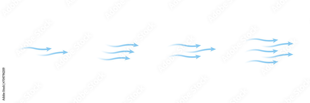 Wind flow arrow direction. Air conditioner air flow direction set transparent background. - obrazy, fototapety, plakaty 